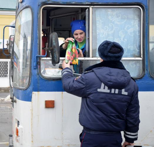 В Орловской области в рамках акции «Цветы для автоледи» полицейские поздравили женщин-водителей общественного транспорта