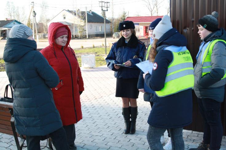 В Новгородской области тактику безаварийного движения разъясняют пешеходам автоинспекторы и представители общественности