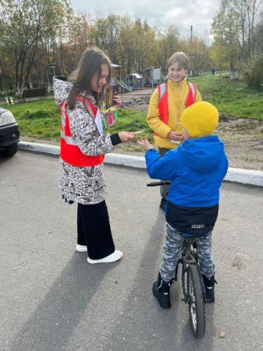 Кольская Госавтоинспекция совместно с юными помощниками призвали велосипедистов правильно переходить дорогу